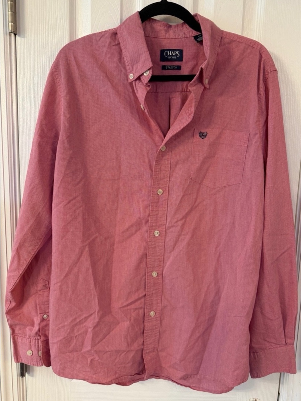 Chaps Men’s Large Pink Stretch Button Down Shirt Long Sleeve Preppy